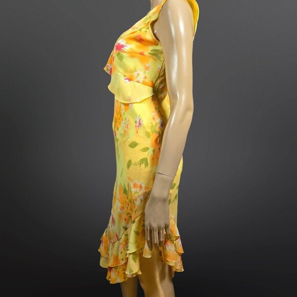 Y2K Tango Mango Yellow Floral Ruffled Dress Size S Asymmetric Hem Fairy - Picture 5 of 11
